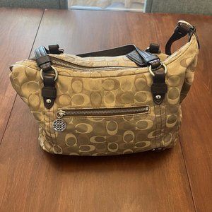 Coach Bag - Signature Canvas Design, Brown Leather Straps